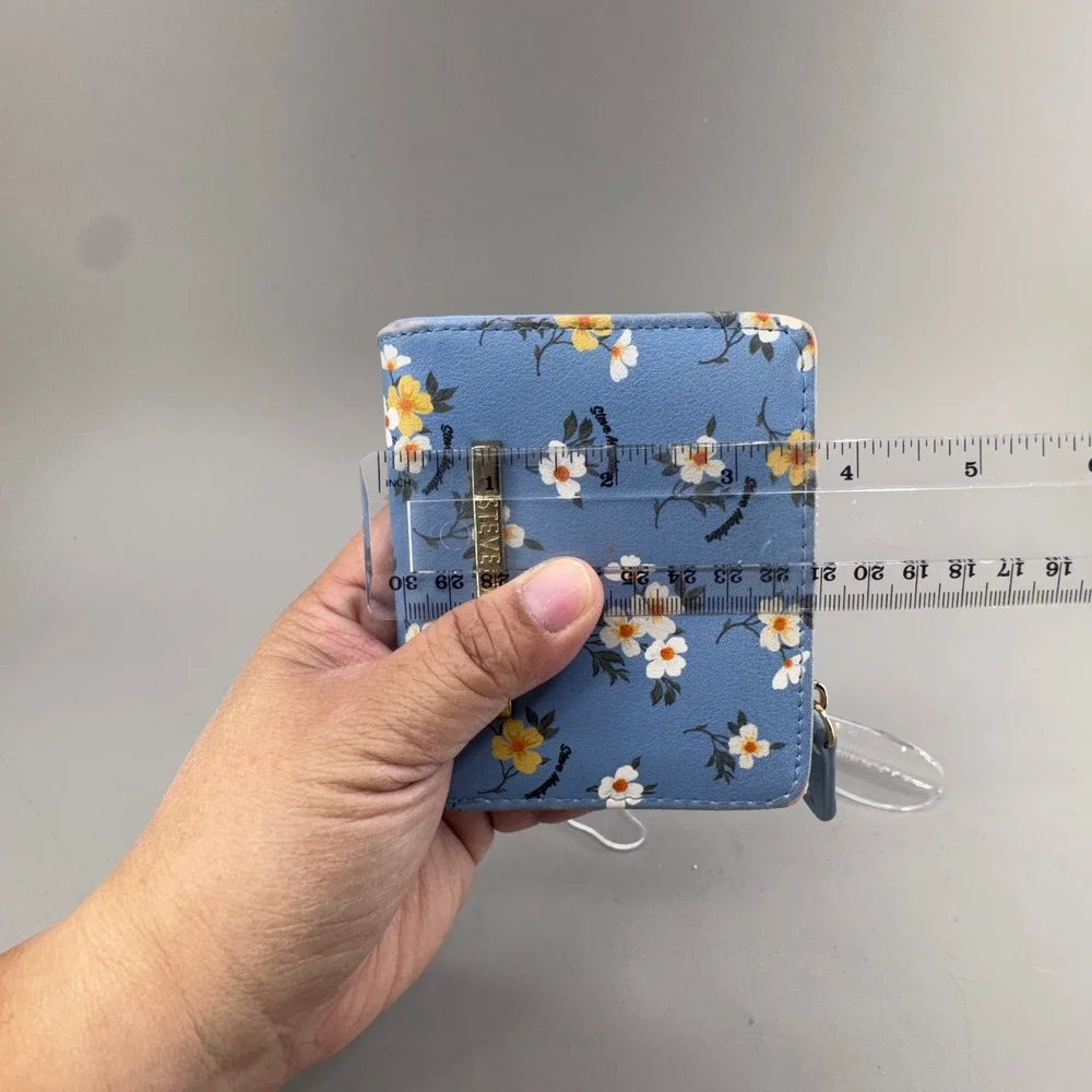 Steve Madden Floral Bifold Wallet OS Blue Cottagecore Coquette Small Zip Pouch